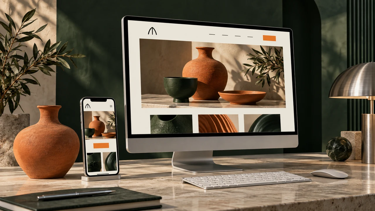 Matching desktop and mobile website designs for a ceramics studio